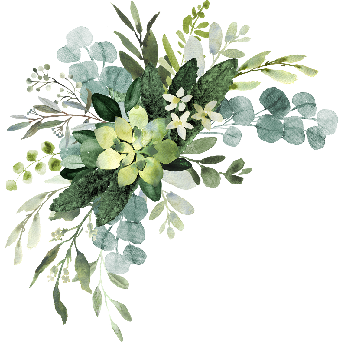 Wedding Greenery Bouquet. Watercolor Illustration with Eucalyptu